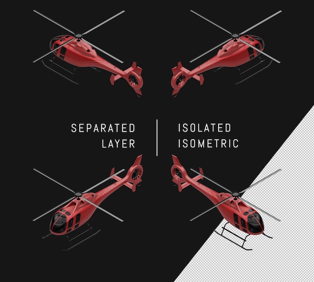 Conjunto de aviones isométricos helicópteros rojos aislados