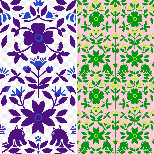 PSD un conjunto de azulejos coloridos con flores y hojas