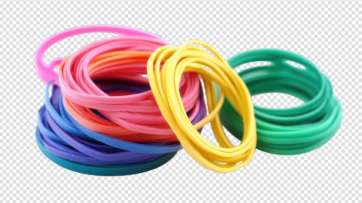 PSD un conjunto de bandas de goma coloridas aisladas sobre un fondo blanco perfectas para artículos de oficina, artesanías y proyectos de bricolaje