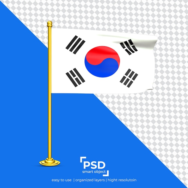 Conjunto de bandera ondeante de Corea del Sur aislado sobre fondo transparente