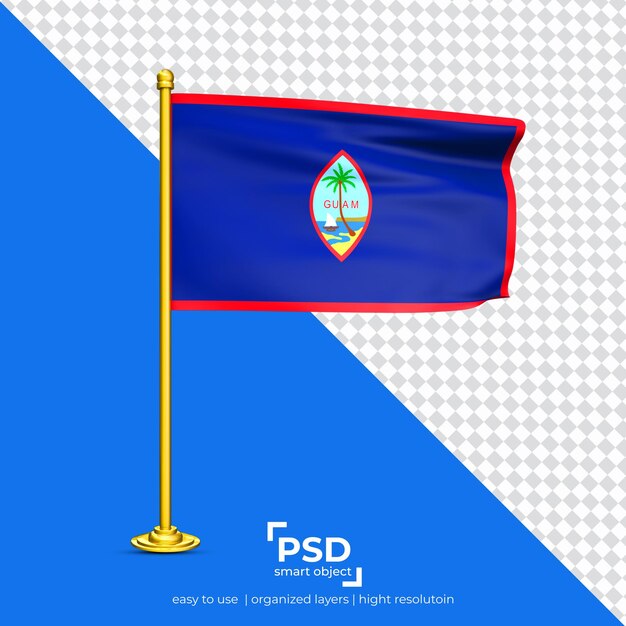 PSD conjunto de banderas ondeantes de guam aislado sobre fondo transparente