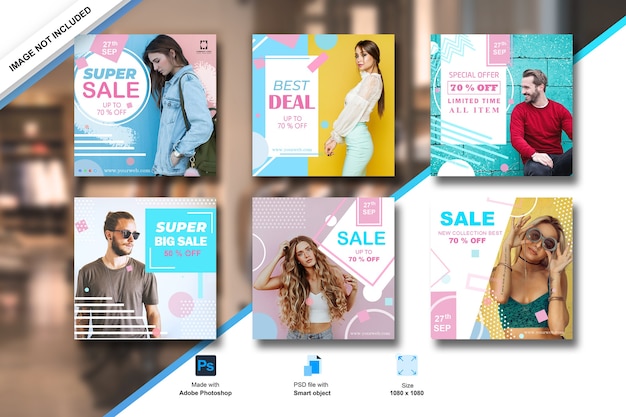 Conjunto de banners de redes sociales de moda