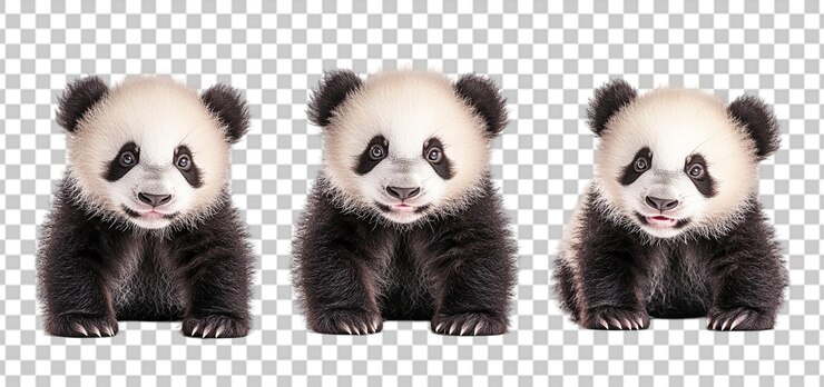 PSD conjunto de un bebé panda lindo aislado de fondo transparente