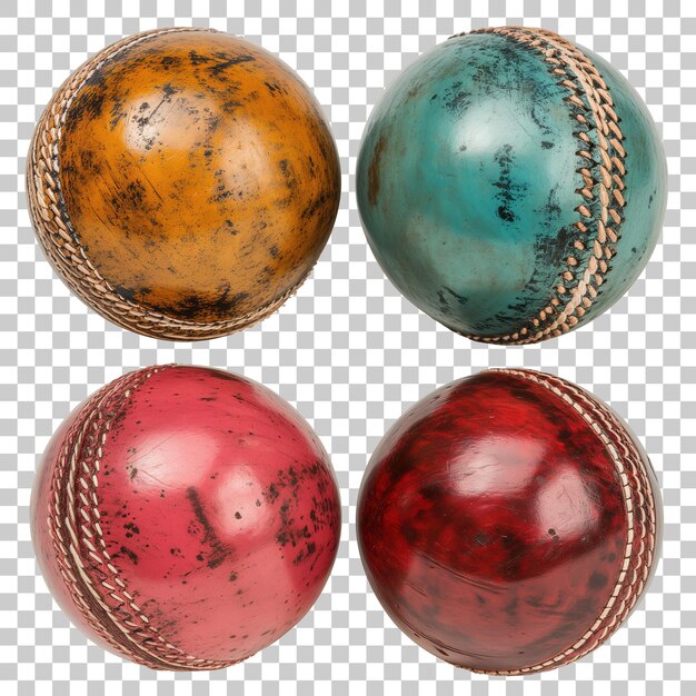 Conjunto de bolas de cricket aisladas sobre un fondo transparente