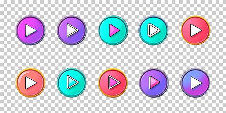 PSD conjunto de botones de control de medios coloridos aislados en un fondo transparente png psd