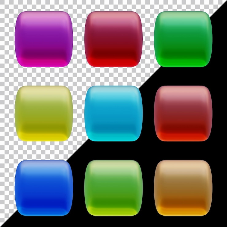 PSD conjunto de botones de forma cuadrada redonda en render 3d