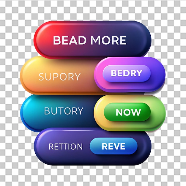 Un conjunto de botones multicolores que utilizan el gradiente para sitios web y páginas sociales Leer más Aprender más Reservar ahora Ver ahora Comprar ahora Descargar aislado en un fondo oscuro EPS 10
