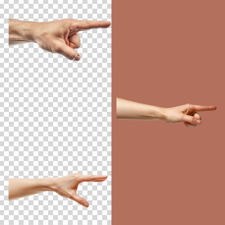 PSD un conjunto de brazo de dedo que muestra la dirección aislado sobre un fondo transparente