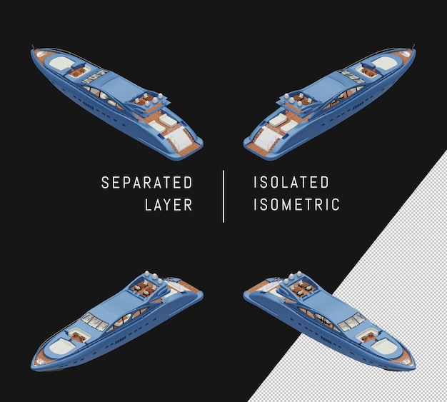 Conjunto de buque isométrico de yate azul aislado
