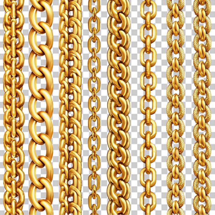 PSD conjunto de cadenas de oro sobre un fondo transparente
