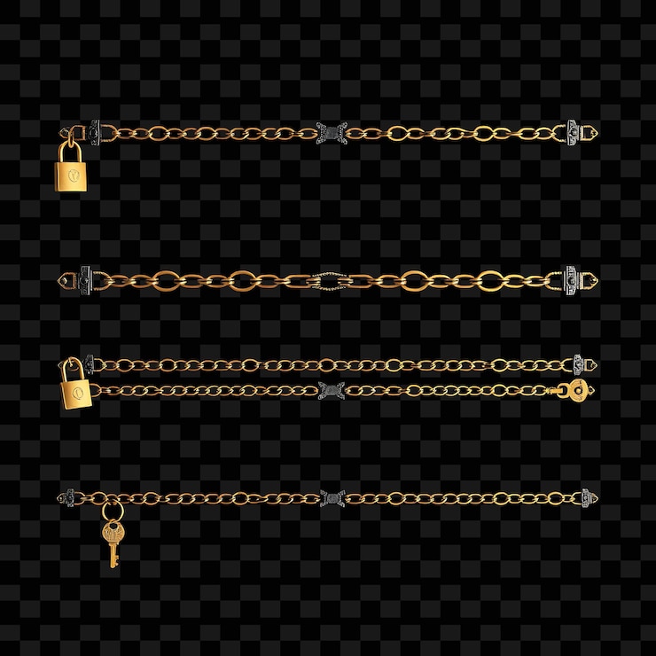 PSD un conjunto de cajas de cadenas y cerraduras de oro con un fondo negro