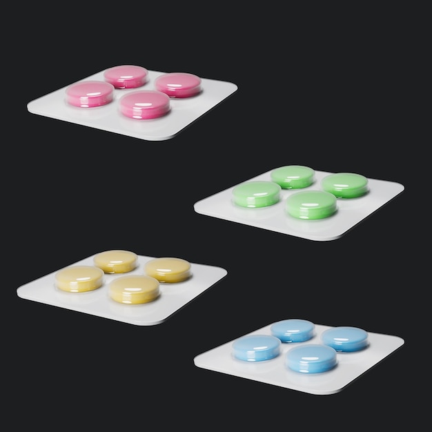 un conjunto de cajas con diferentes pastillas de colores en ellos