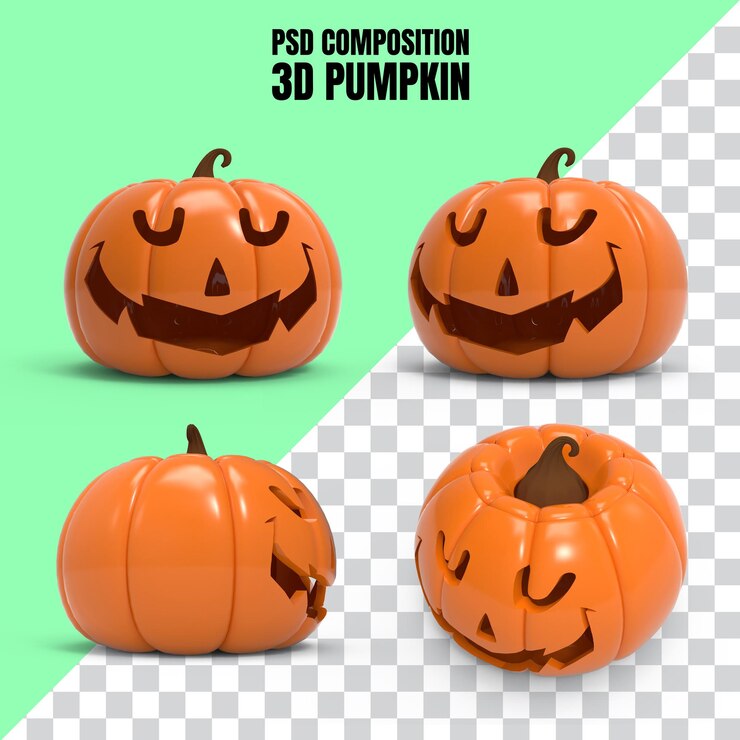 PSD conjunto de calabaza de halloween de halloween de calabaza 3d