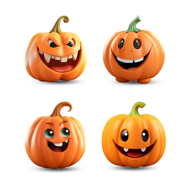 PSD conjunto de calabaza de halloween de personajes 3d ia generativa