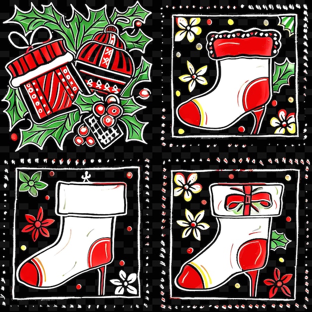 un conjunto de calcetines de Navidad con un arco rojo y blanco en la parte inferior