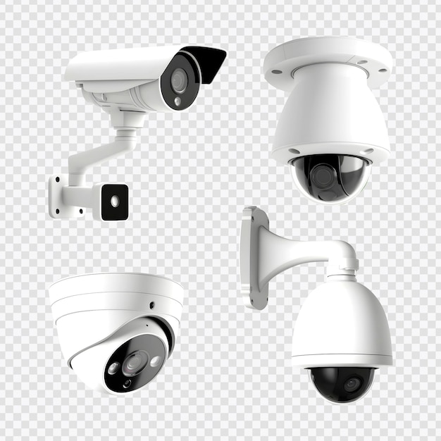 PSD conjunto de cámaras de seguridad o cámaras de cctv aisladas sobre un fondo transparente