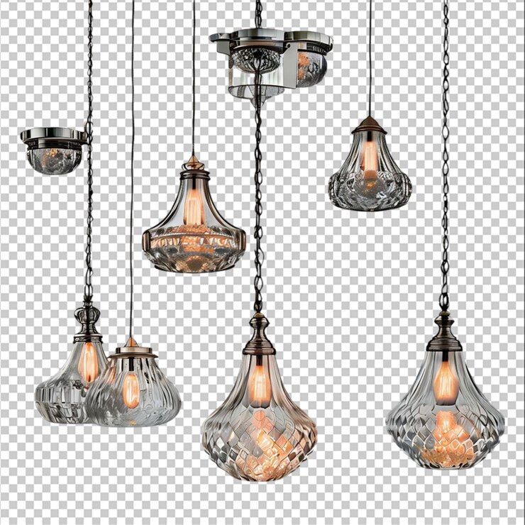 PSD conjunto de caras y diferentes lámparas de candelabro elegantes aisladas sobre un fondo transparente ia generativa
