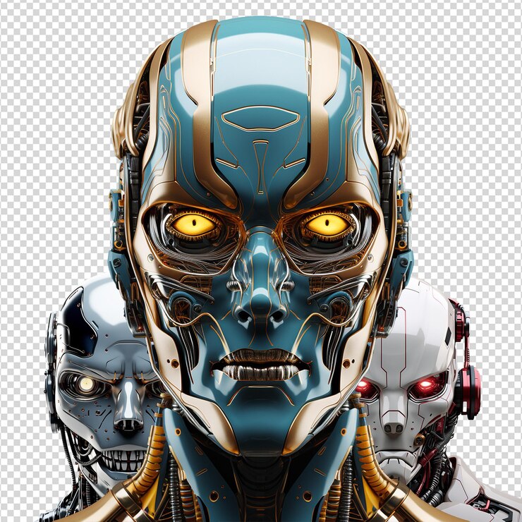 PSD un conjunto de caras de robot aisladas en un fondo transparente