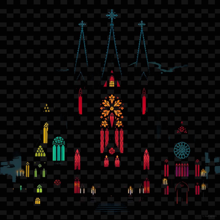 PSD conjunto catedral gótica con esplendor misterioso torres altas vidrieras de viento png diseño de elementos de la casa
