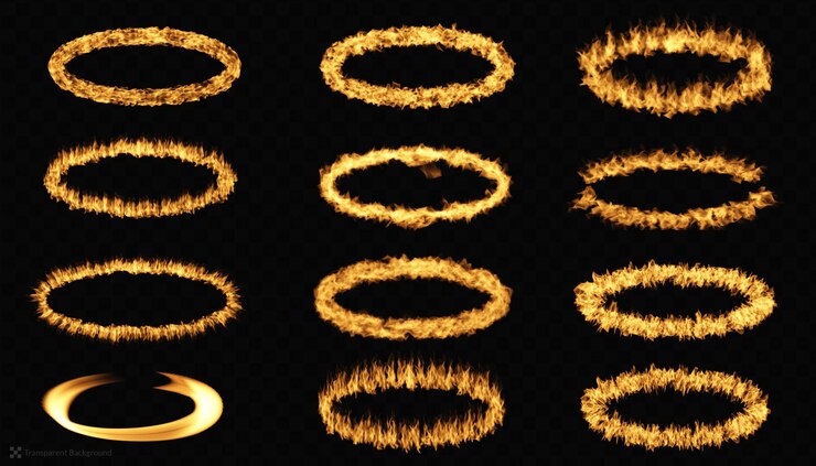 PSD conjunto de círculo de llamas de fuego realista
