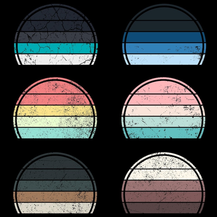 PSD conjunto de círculo retro vintage puesta de sol