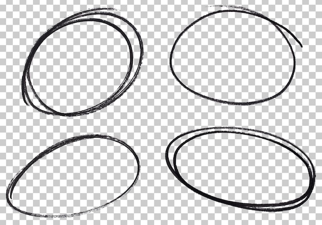 Conjunto de círculos negros resaltados sobre elementos de diseño recortados con fondo transparente