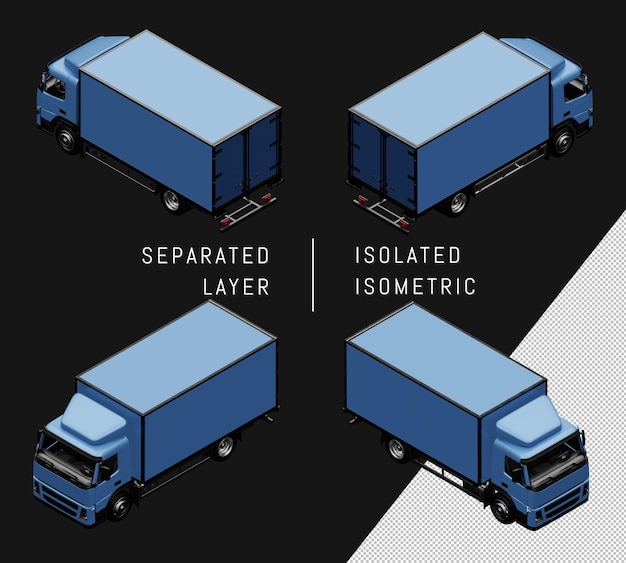 Conjunto de coche isométrico de camión aislado caja azul