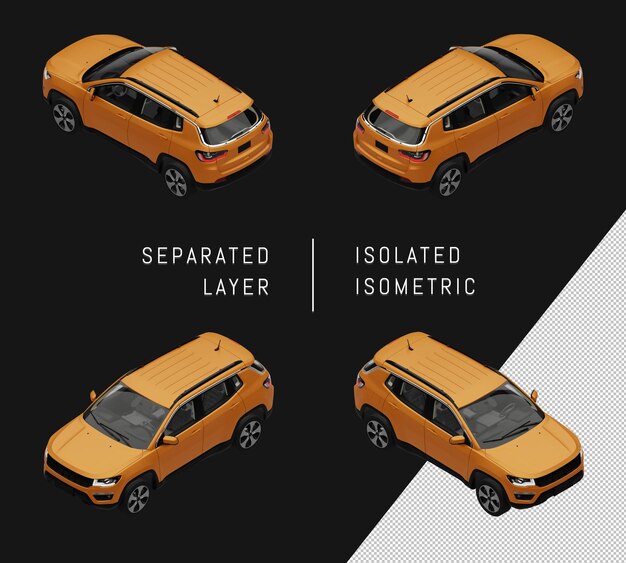 PSD conjunto de coche isométrico de coche de ciudad suv deportivo amarillo aislado