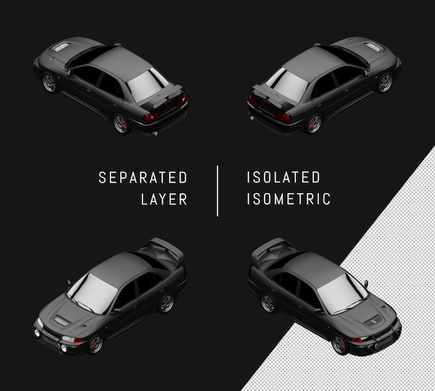 Conjunto de coches isométricos de coche de rally deportivo negro aislado