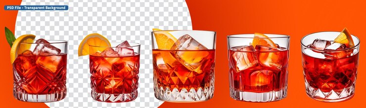 PSD conjunto de cócteles negroni con ginebra y vermut