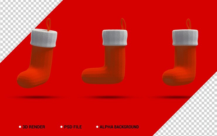 PSD conjunto de colección de calcetines de santa claus render 3d