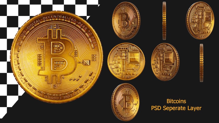 Conjunto de colección de criptomonedas de Bitcoin dorado