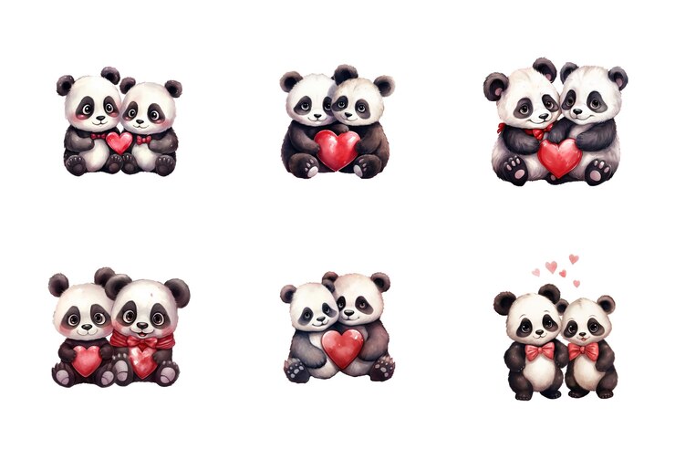 PSD conjunto de la colección de pandas de parejas isolado en un fondo transparente