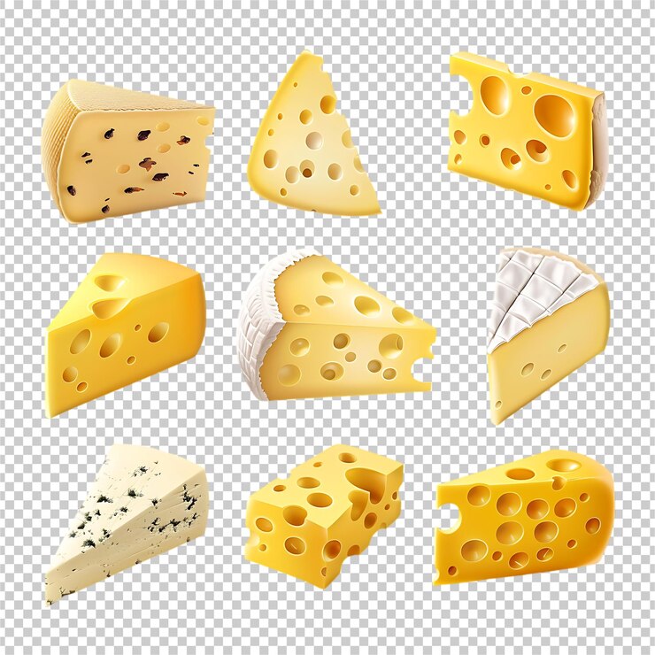 PSD conjunto de colección de queso aislado en un fondo blanco transparente psd premium