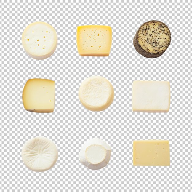 Conjunto de colección de queso aislado en un fondo blanco transparente PSD Premium