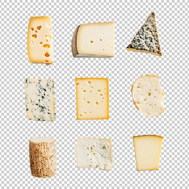 Conjunto de colección de queso aislado en un fondo blanco transparente PSD Premium
