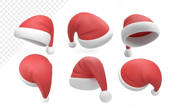 Conjunto de colección de sombrero o gorras de santa claus render 3d