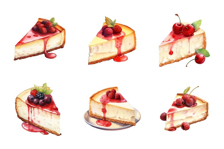 PSD conjunto de colecciones de acuarelas de pastel de queso aisladas sobre un fondo transparente