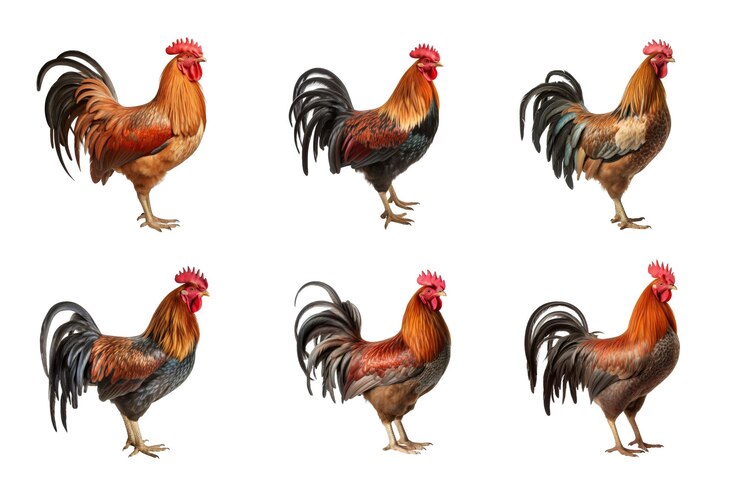PSD conjunto de colecciones de gallos aislados sobre un fondo transparente