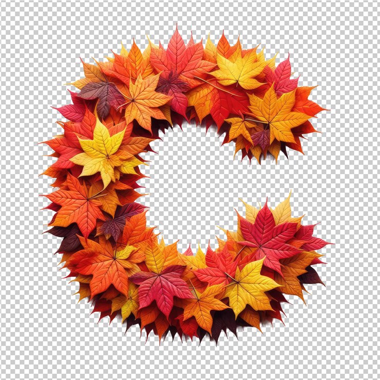 PSD un conjunto de coloridas hojas de otoño con la letra c en él