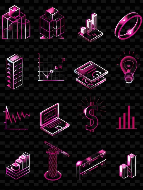 Un conjunto de coloridos iconos de negocios con la palabra financiera en la pantalla