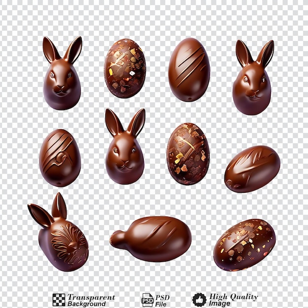 PSD conjunto de conejitos de pascua de chocolate aislados en un fondo transparente