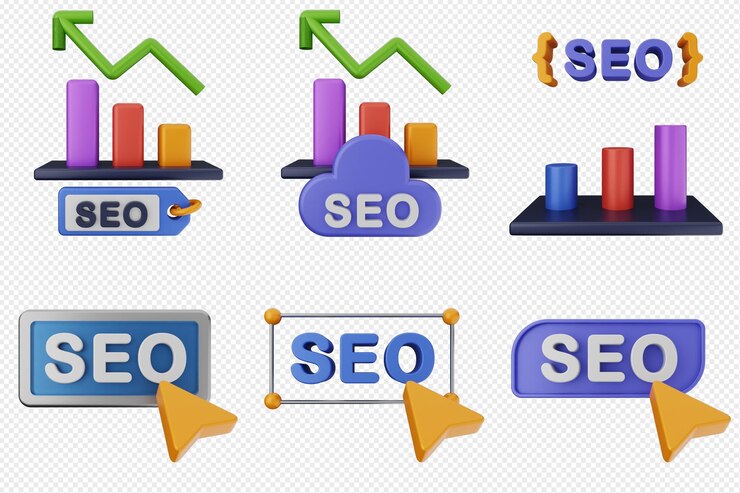PSD conjunto de conjuntos de iconos de optimización de motores de búsqueda 3d