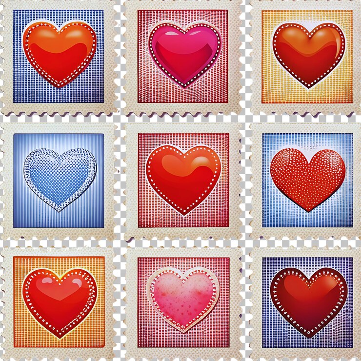 PSD un conjunto de corazones con un corazón rojo en el frente
