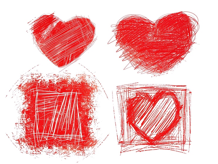 PSD conjunto de corazones rojos aislados sobre un fondo transparente