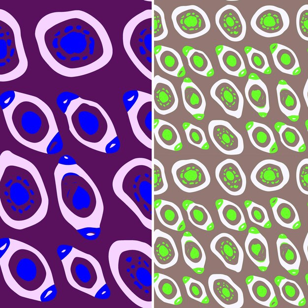 PSD un conjunto de cuatro patrones diferentes con círculos y un fondo púrpura