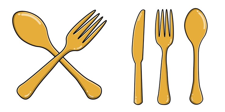 PSD conjunto de cubiertos de oro, cuchara, tenedor y cuchillo