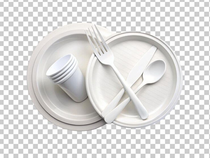PSD conjunto de cubiertos de placa blanca cuchara de tenedor y cuchillo aislado en blanco