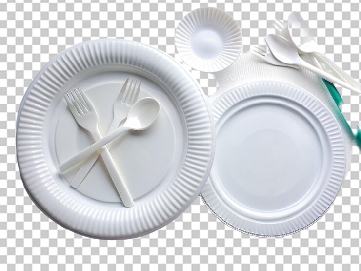 PSD conjunto de cubiertos de placa blanca cuchara de tenedor y cuchillo aislado en blanco