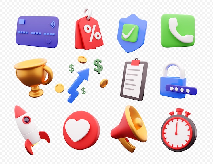 PSD conjunto de 3d render icon higt resulation em fundo branco. conjunto de ícones de renderização 3d.